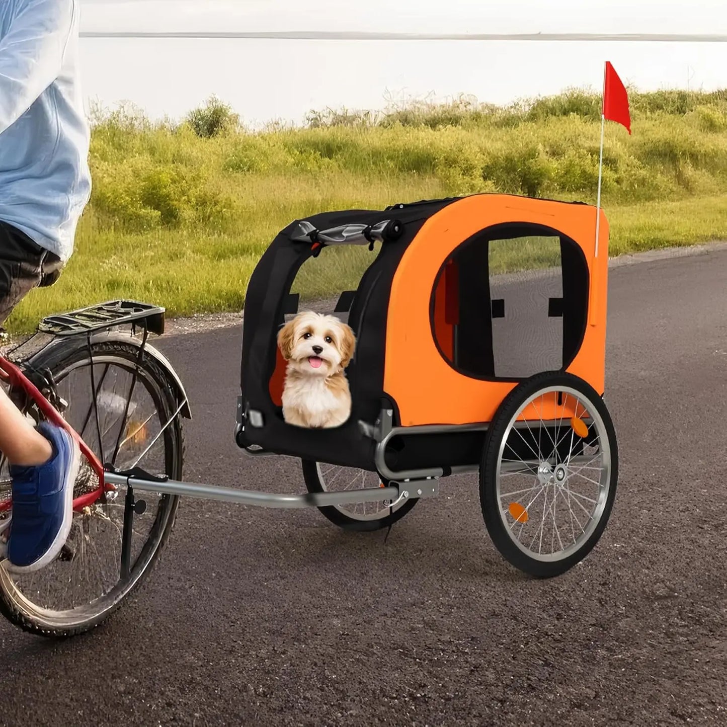 2-in-1 Pet Stroller Cart Bicycle Carrier, Universal Bicycle Coupler, Dog Bike Trailer, Supports up to 88 lbs, Easy Folding