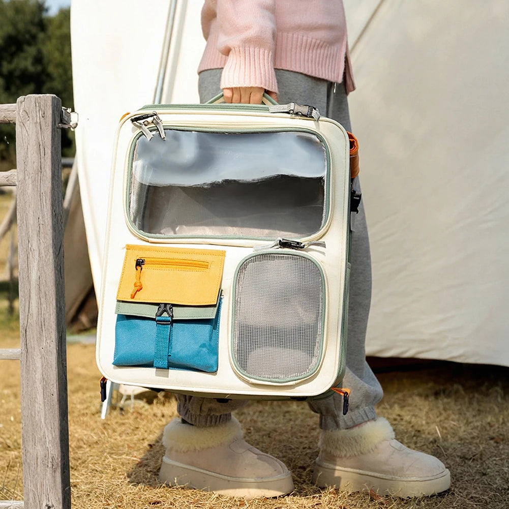 Dog & Cat Travel Carrier Bag Large Capacity Ventilated Mesh Pet Backpack Transparent Window Pet Backpack for Car Travel Camping