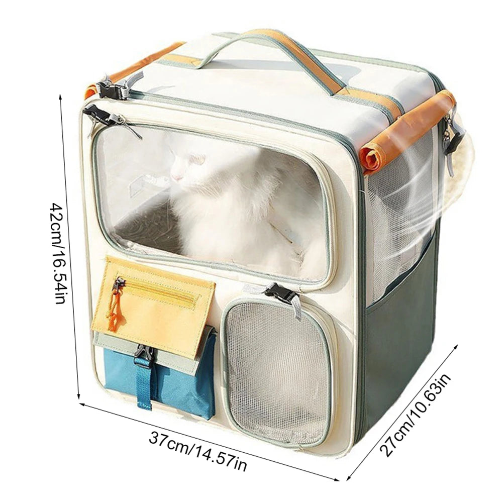 Dog & Cat Travel Carrier Bag Large Capacity Ventilated Mesh Pet Backpack Transparent Window Pet Backpack for Car Travel Camping