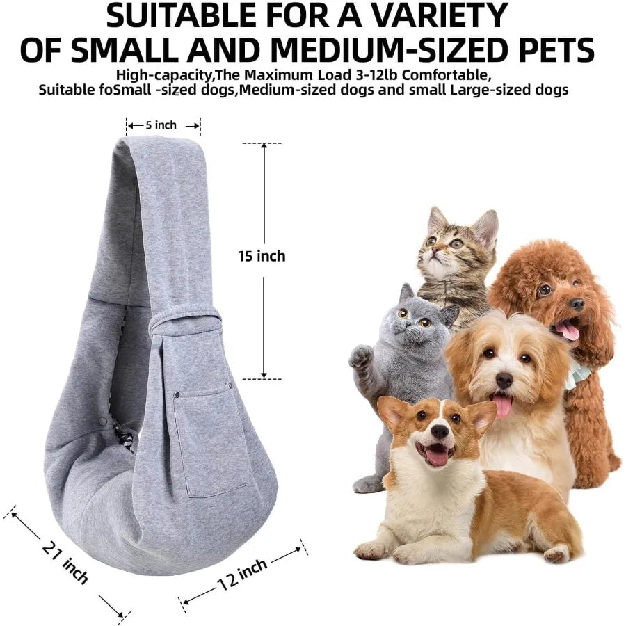 Reversible Dog Carrier Sling with Storage Pocket for HandFree Transport of Small Dogs and Cats During Travel Lightweight and Sa