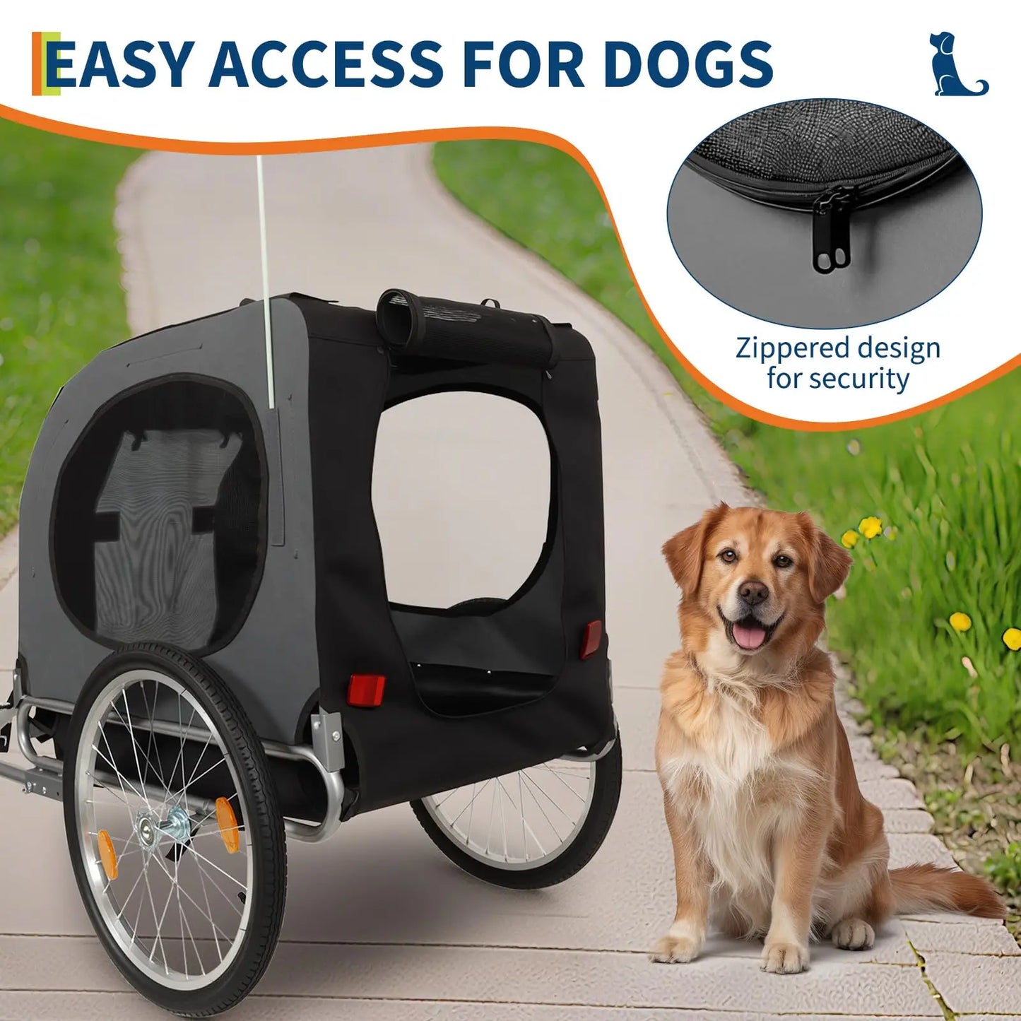 Dog Bike Trailer, Pet Cart Bicycle Carrier with Oxford Fabric, 88Lbs Capacity Folding Dog Carrier, 16" Air Tires, Adaptive Bicyc