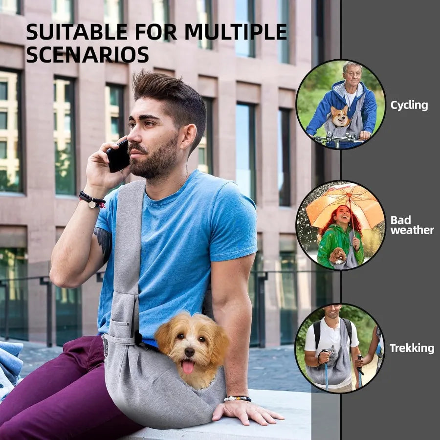 Reversible Dog Carrier Sling with Storage Pocket for HandFree Transport of Small Dogs and Cats During Travel Lightweight and Sa