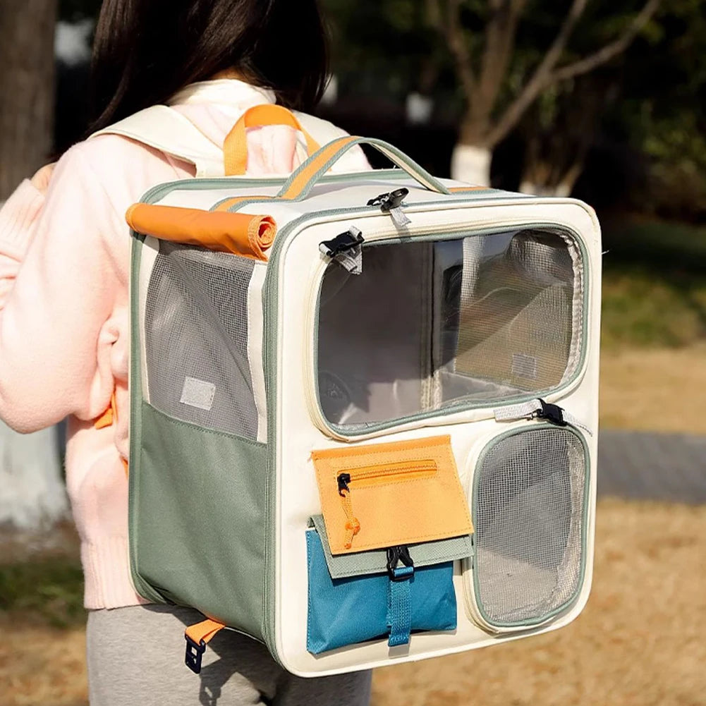 Dog & Cat Travel Carrier Bag Large Capacity Ventilated Mesh Pet Backpack Transparent Window Pet Backpack for Car Travel Camping