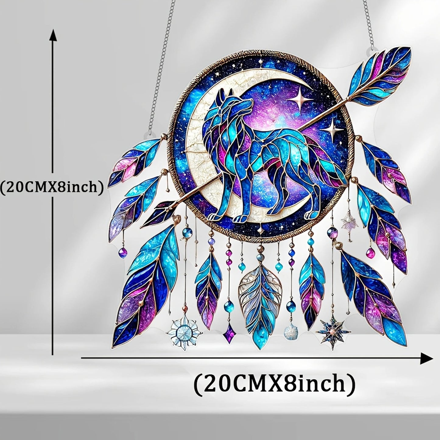 Dreamy Wolf Feather Dreamcatcher Wall Hanging Decorations for Home - Modern Acrylic Suncatcher Window Ornaments