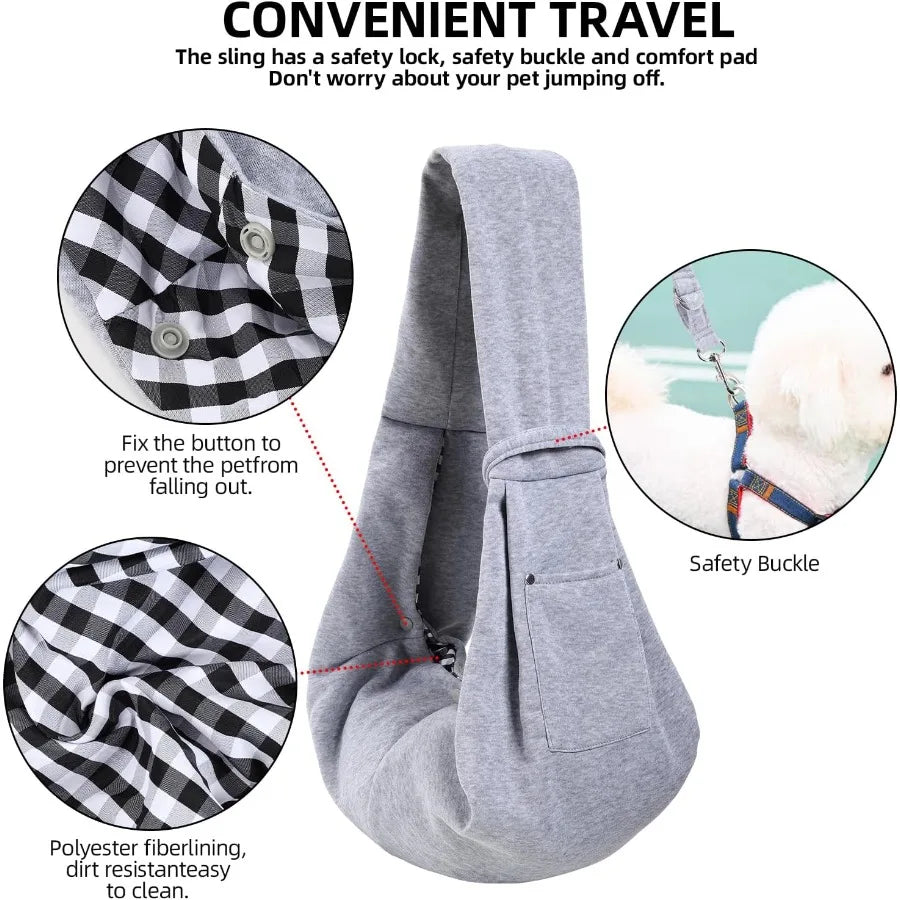 Reversible Dog Carrier Sling with Storage Pocket for HandFree Transport of Small Dogs and Cats During Travel Lightweight and Sa