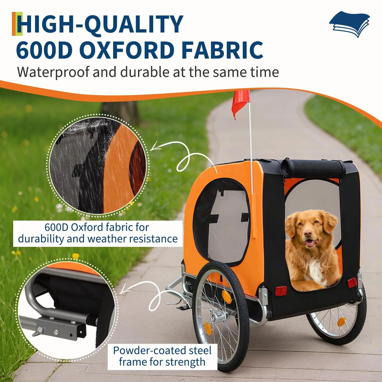 Dog Bike Trailer, Pet Cart Bicycle Carrier with Oxford Fabric, 88Lbs Capacity Folding Dog Carrier, 16" Air Tires, Adaptive Bicyc