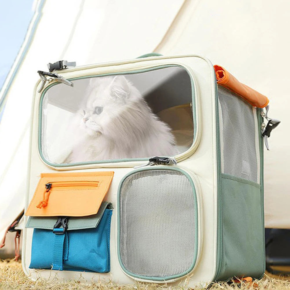 Dog & Cat Travel Carrier Bag Large Capacity Ventilated Mesh Pet Backpack Transparent Window Pet Backpack for Car Travel Camping