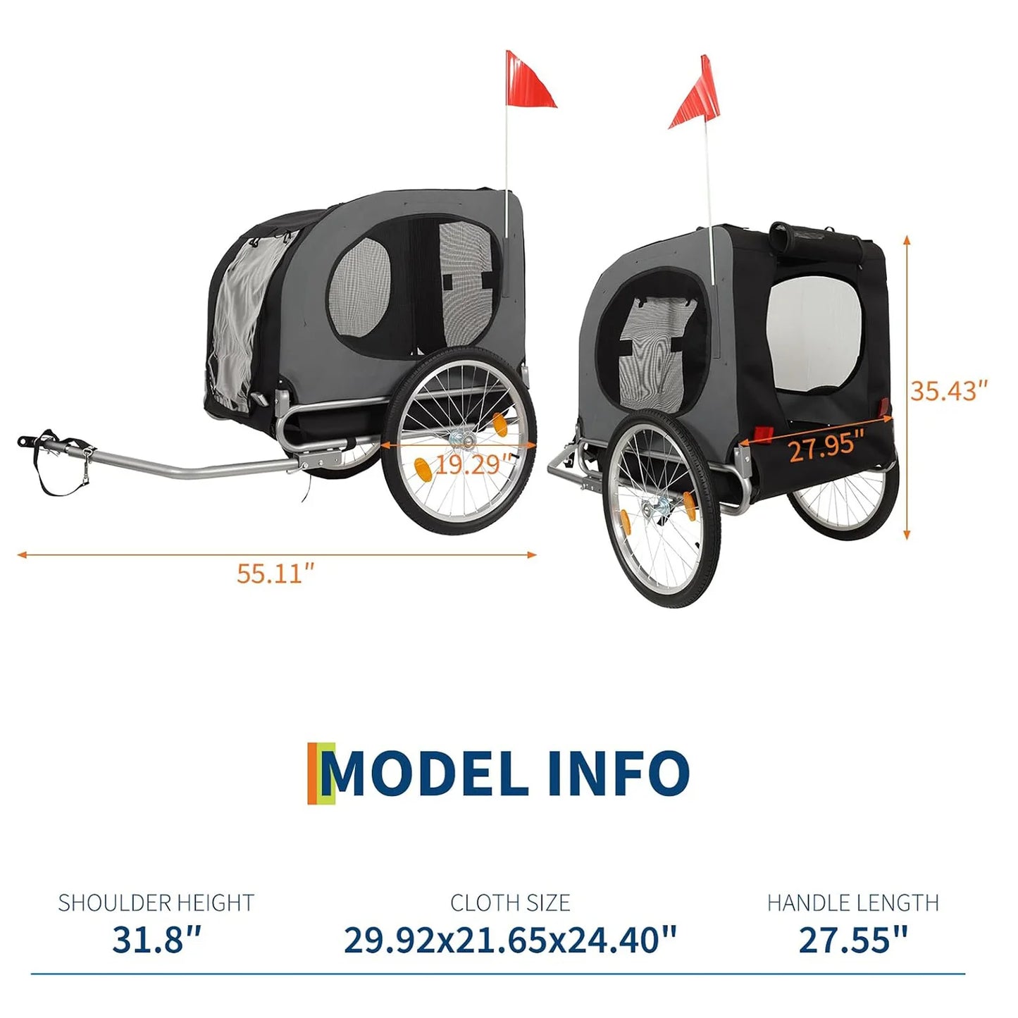 Dog Bike Trailer 88LBS Dog Cart for Bicycle Pet Cart Bicycle Carrier with Wheels,Folding Cart Frame,Univer-Sal Bicycle Coupler