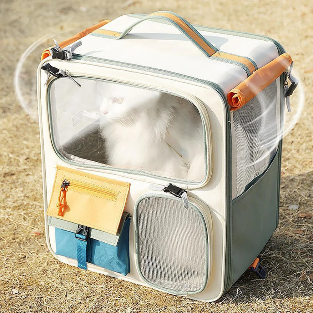 Dog & Cat Travel Carrier Bag Large Capacity Ventilated Mesh Pet Backpack Transparent Window Pet Backpack for Car Travel Camping