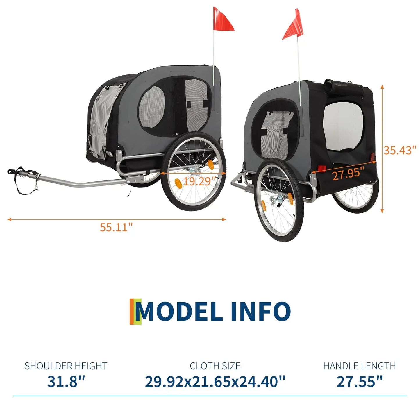 Dog Bike Trailer, Pet Cart Bicycle Carrier with Oxford Fabric, 88Lbs Capacity Folding Dog Carrier, 16" Air Tires, Adaptive Bicyc