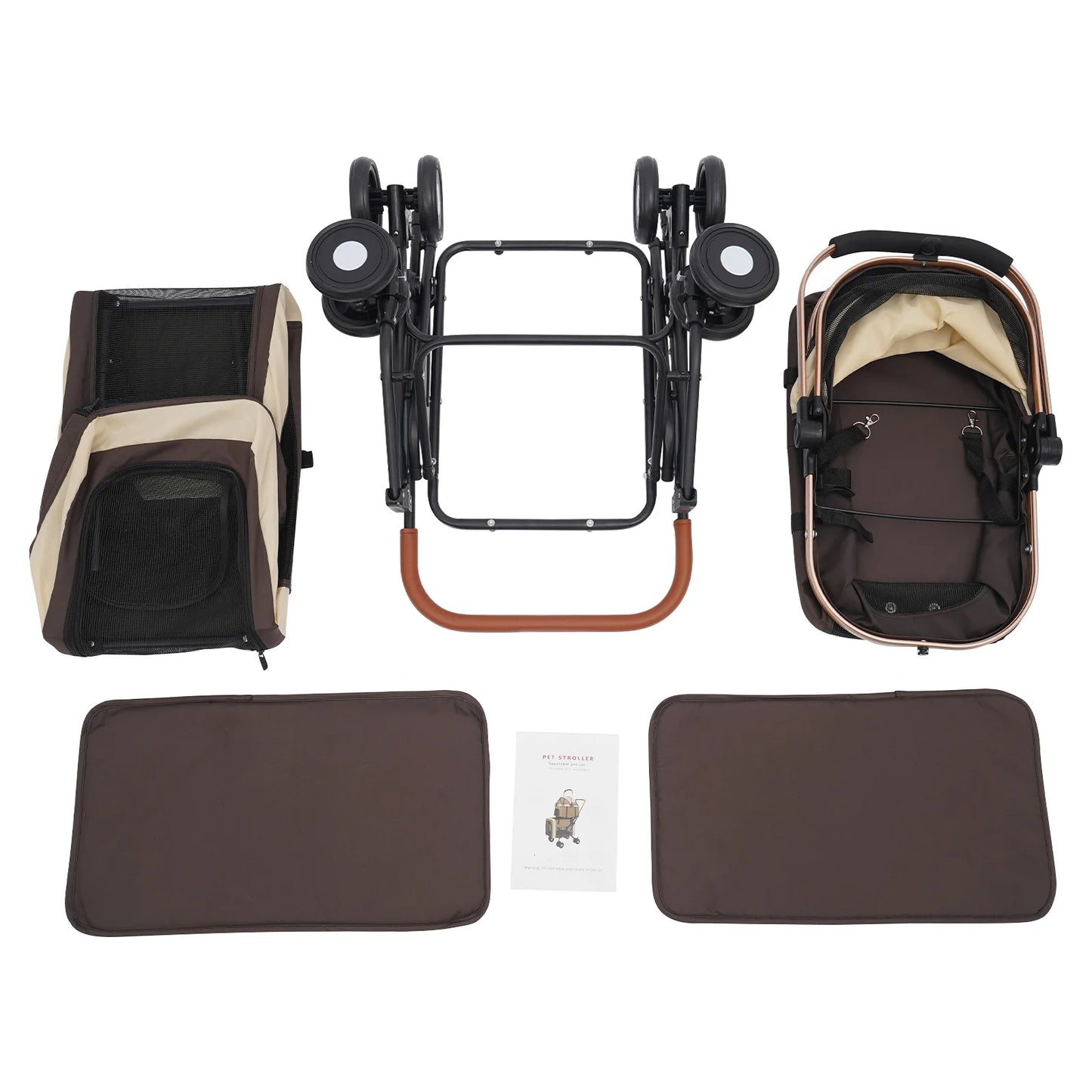 2-Tier Foldable Pet Stroller, Dog & Cat Stroller, Foldable Pet Stroller for Small & Medium Dogs, Overall Load 77lbs (Coffee)