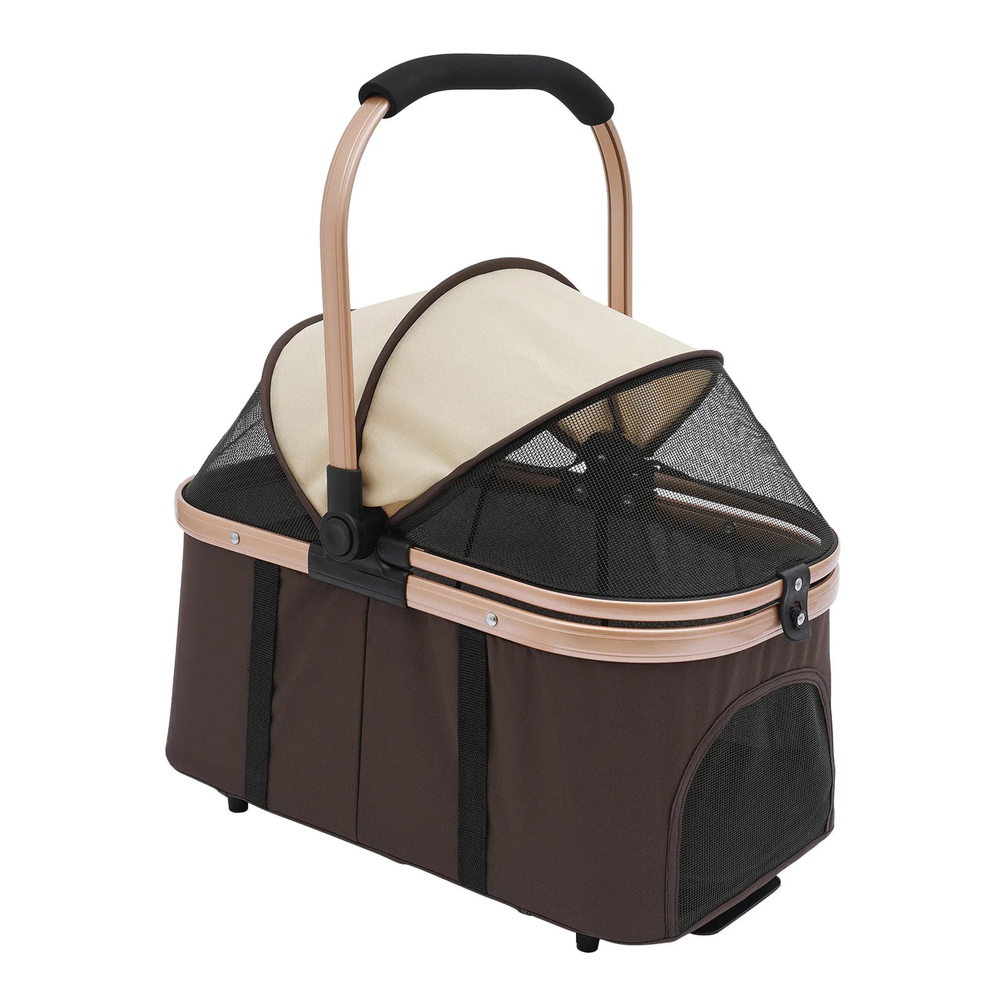 2-Tier Foldable Pet Stroller, Dog & Cat Stroller, Foldable Pet Stroller for Small & Medium Dogs, Overall Load 77lbs (Coffee)