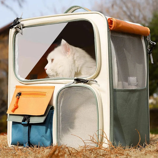 Dog & Cat Travel Carrier Bag Large Capacity Ventilated Mesh Pet Backpack Transparent Window Pet Backpack for Car Travel Camping