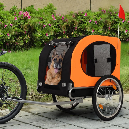2-in-1 Pet Stroller Cart Bicycle Carrier, Universal Bicycle Coupler, Dog Bike Trailer, Supports up to 88 lbs, Easy Folding